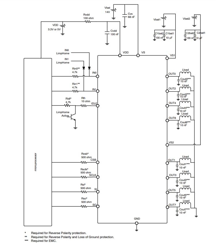 Applikations-Schaltungsdiagramm - onsemi Oktaler High-Side-Treiber NCV7755